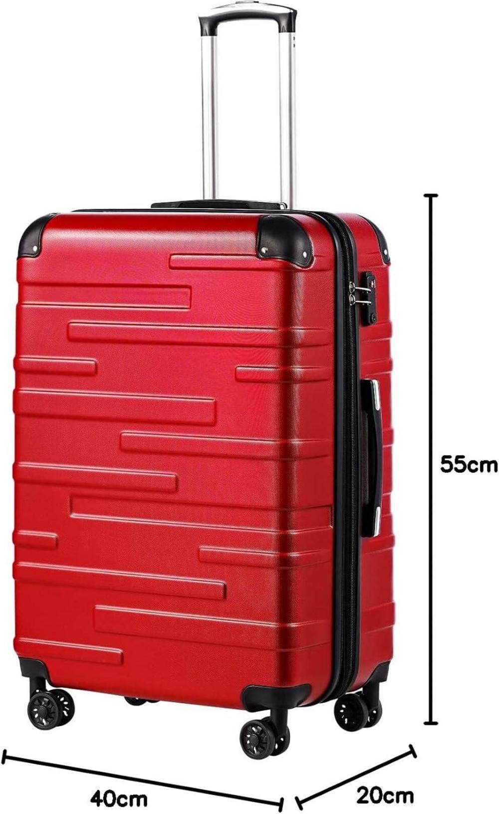 COOLIFE Hartschalen-Koffer Rollkoffer ABS TSA-Schloss 4 Rollen Spinell Rot 77cm