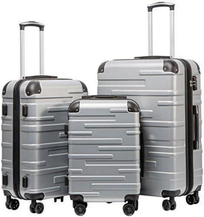 COOLIFE Hartschalen-Koffer Set 3-teilig Silber TSA-Schloss 4 Rollen