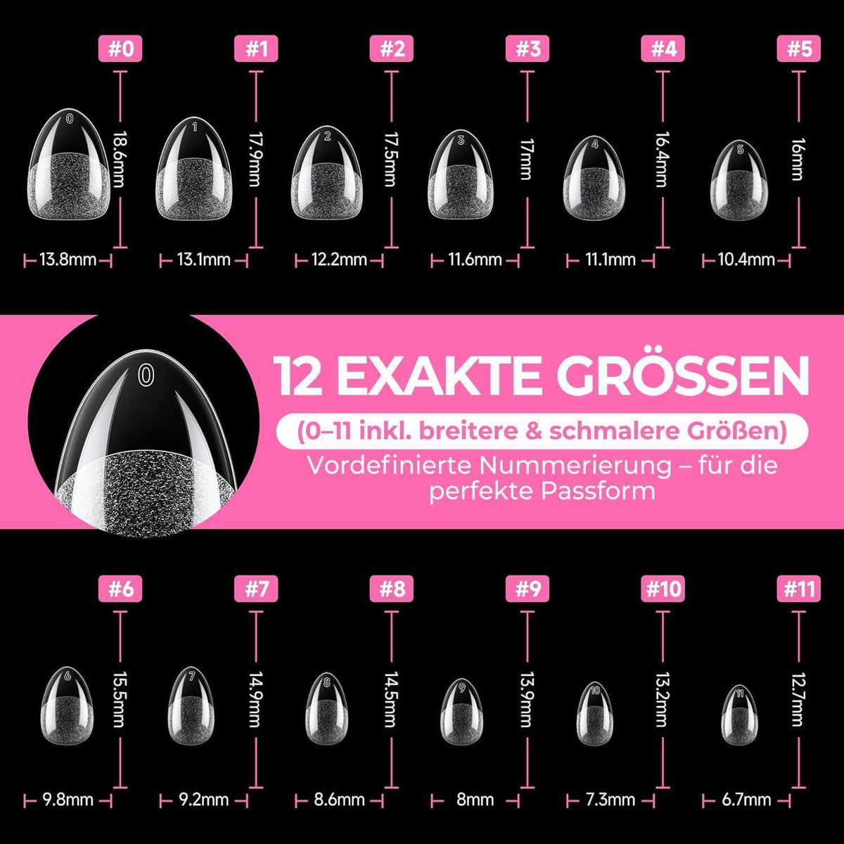 Kurze Mandel Nagelspitzen 216 Stück – Voll Deckend & DIY-Ready