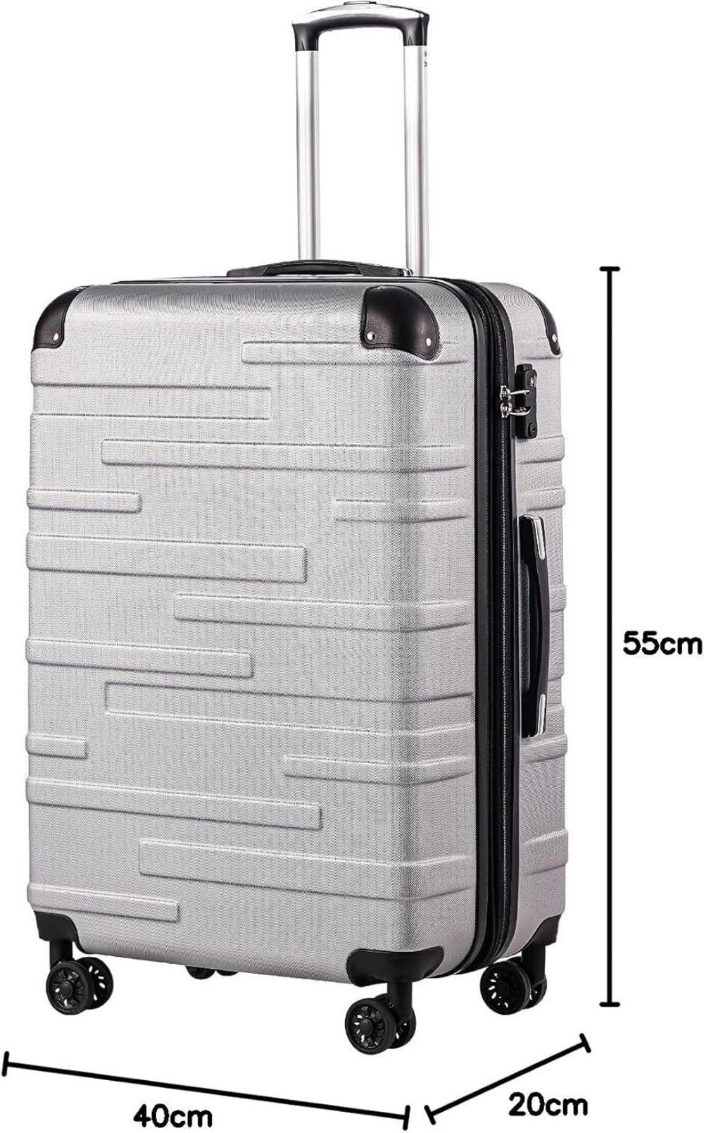 COOLIFE Hartschalen-Koffer Rollkoffer ABS Material TSA-Schloss 4 Rollen Silber