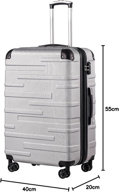 COOLIFE Hartschalen-Koffer Rollkoffer ABS Material TSA-Schloss 4 Rollen Silber