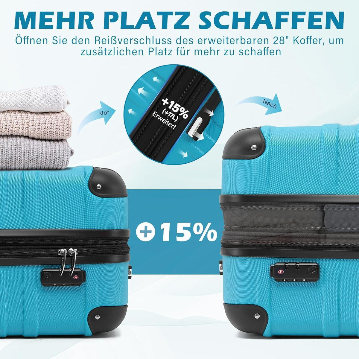 Erweiterbarer Reisekoffer mit TSA-Schloss – Grau Lila