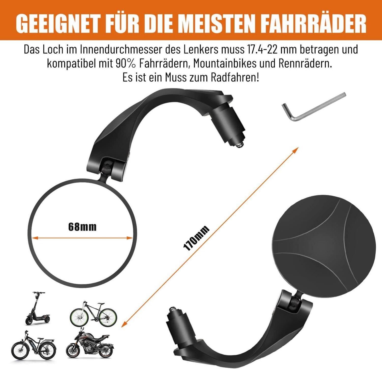 Fahrradspiegel 2 Stück Rückspiegel Lenkerendspiegel 360° verstellbar E-Bike