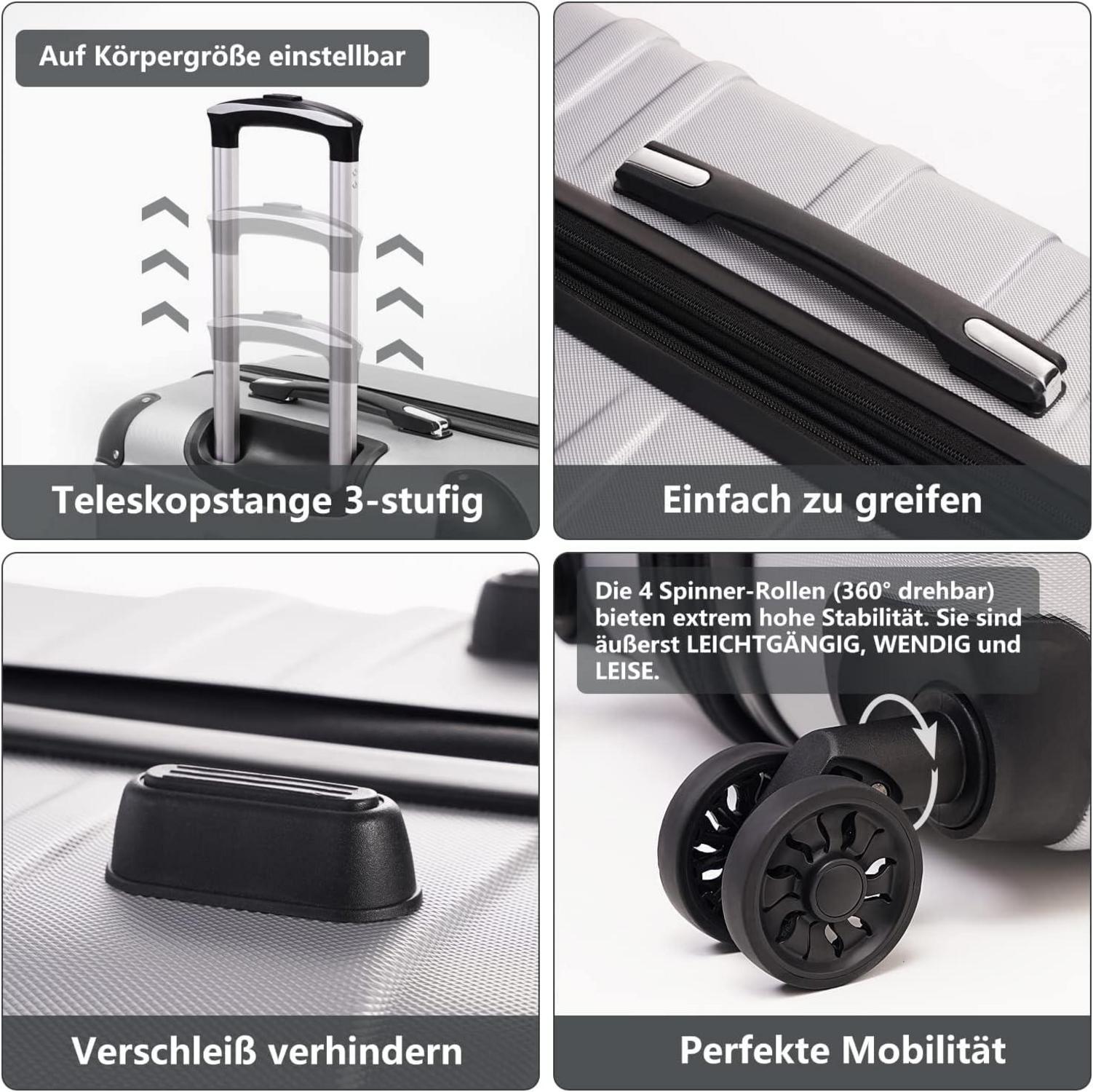 COOLIFE Hartschalen-Koffer Rollkoffer TSA-Schloss 4 Rollen