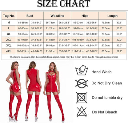 Damen Leder Wetlook Bodysuit Sexy Latex Einteiler Clubwear Rot