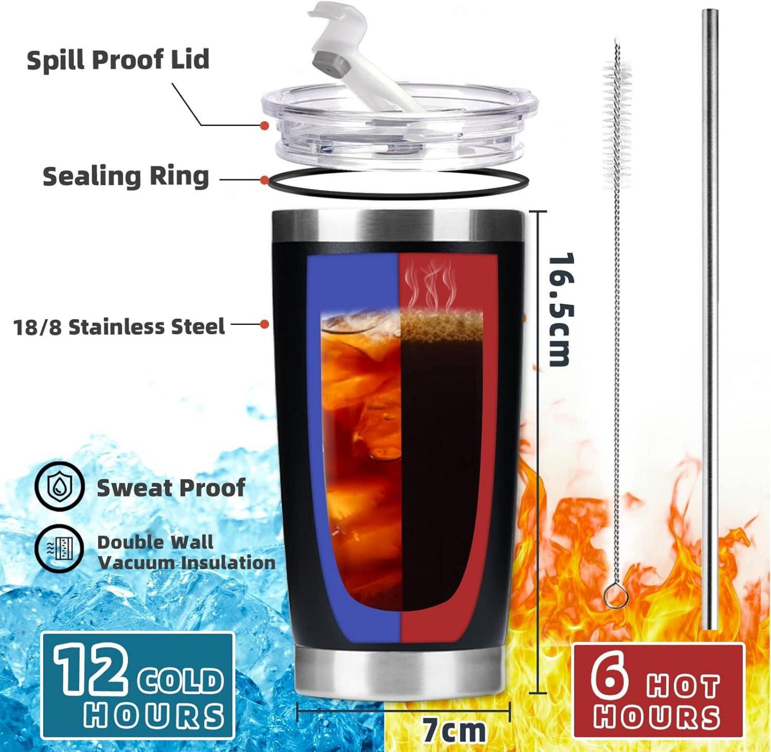 Isolierter Kaffeebecher für Papa mit Strohhalm und Deckel, 600 ml