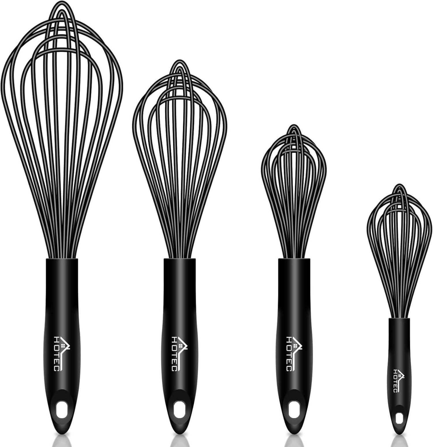 Silikon Schneebesen Set Edelstahl Rührbesen 4 Stück Schwarz