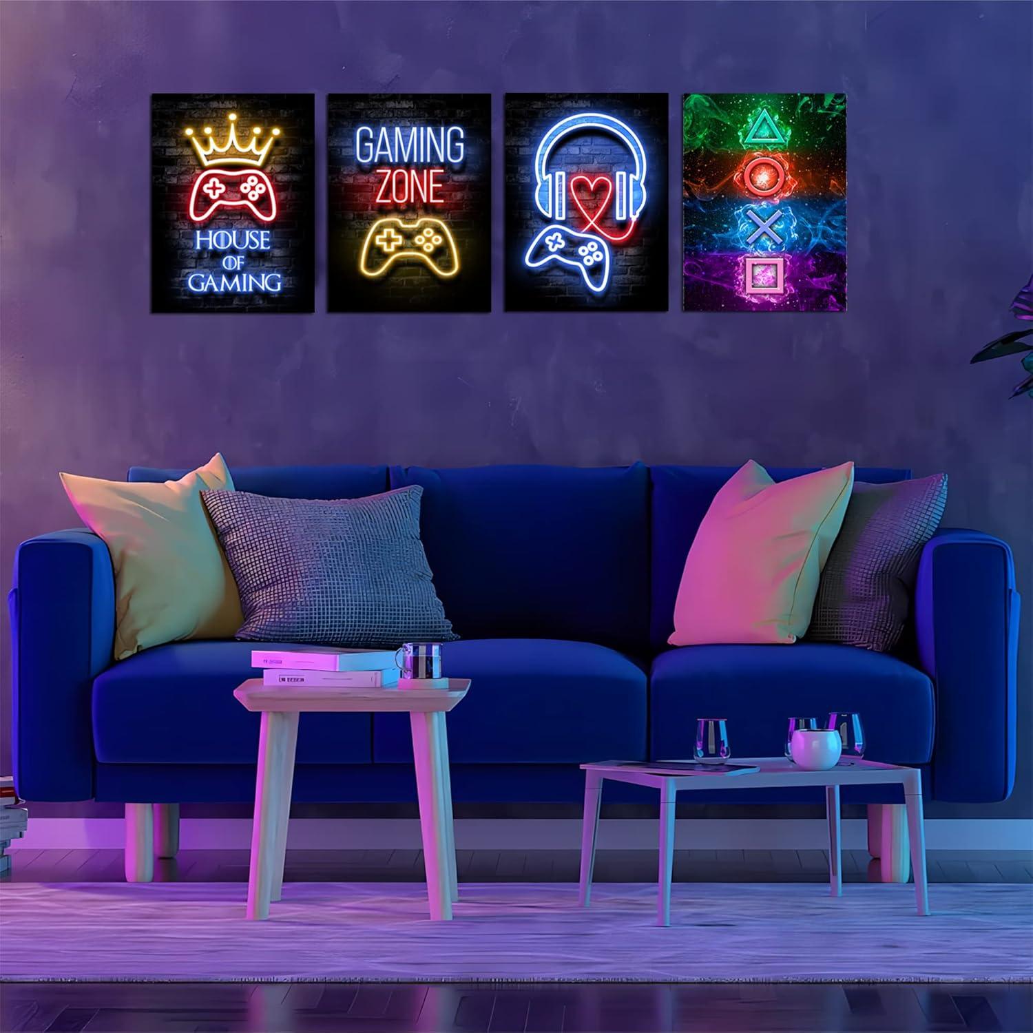 4er Set Gaming Poster mit Rahmen 20x30 cm, Wandbilder Playstation Deko