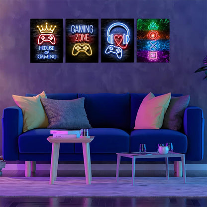 4er Set Gaming Poster mit Rahmen 20x30 cm, Wandbilder Playstation Deko