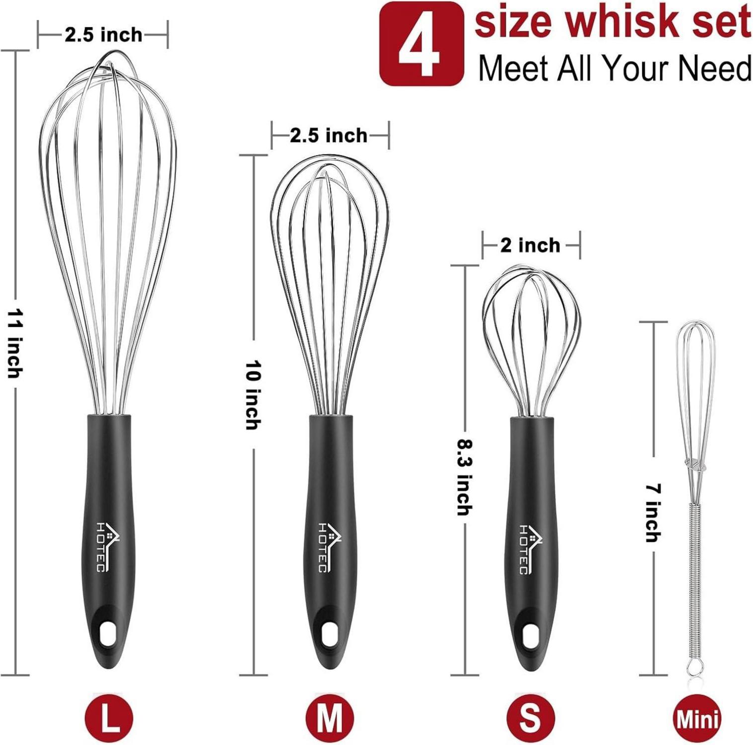 Edelstahl-Schneebesen-Set 4-teilig mit rutschfestem Griff