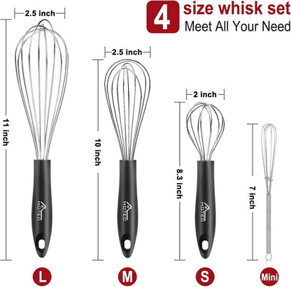 Edelstahl-Schneebesen-Set 4-teilig mit rutschfestem Griff