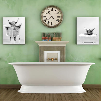 2-teiliges Badezimmerbild Hochland-Kuh Leinwand Schwarz-Weiß 30x40 cm