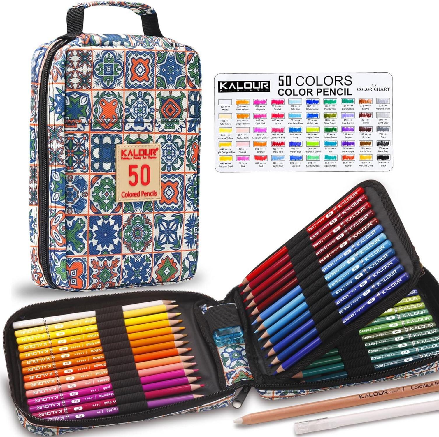 Premium Buntstifte Set 50 Farben Mischstift Weißer Marker Zipper Case