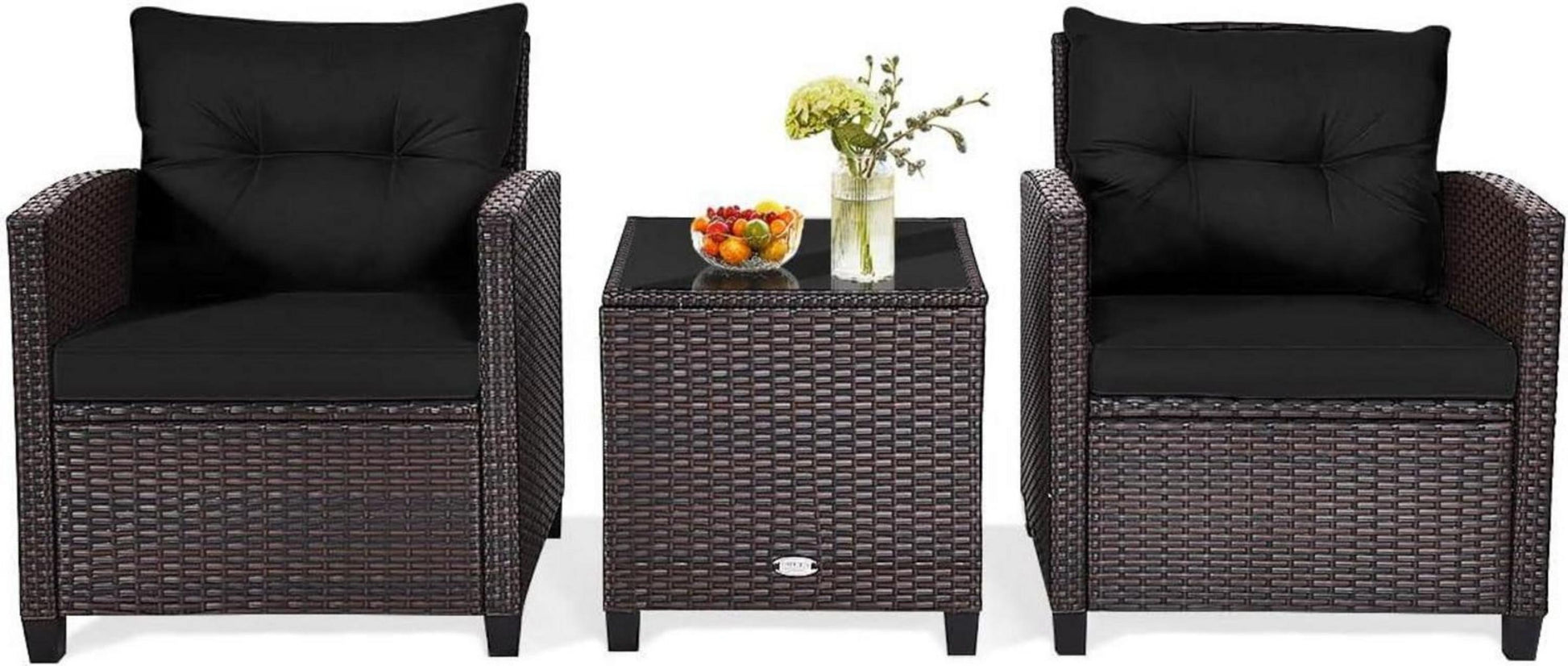 3tlg. Polyrattan Gartenmöbel Set Lounge, Schwarz