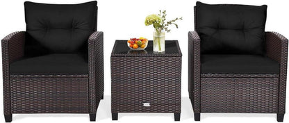 3tlg. Polyrattan Gartenmöbel Set Lounge, Schwarz