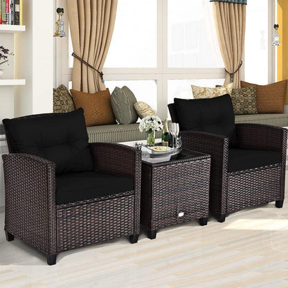 3tlg. Polyrattan Gartenmöbel Set für Garten & Balkon - Schwarz
