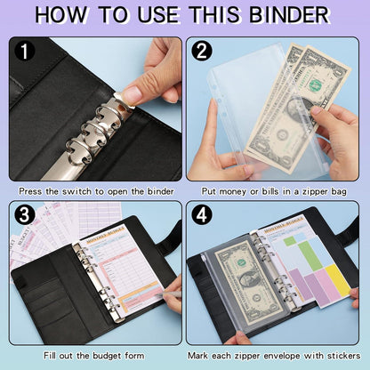 Budget Binder A6 Marmor PU Leder Geld Organizer mit Reißverschluss Umschläge