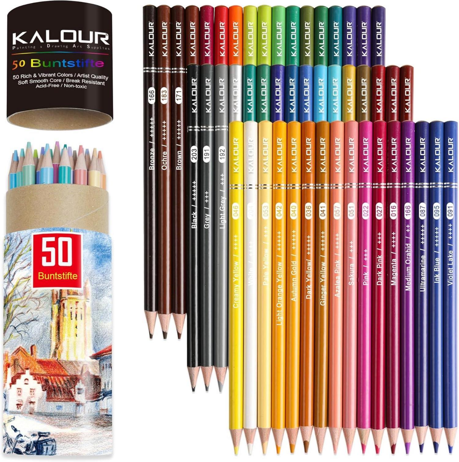 Premium Buntstifte Set 50 Farben weicher Kern lebendige Farbtöne ideal