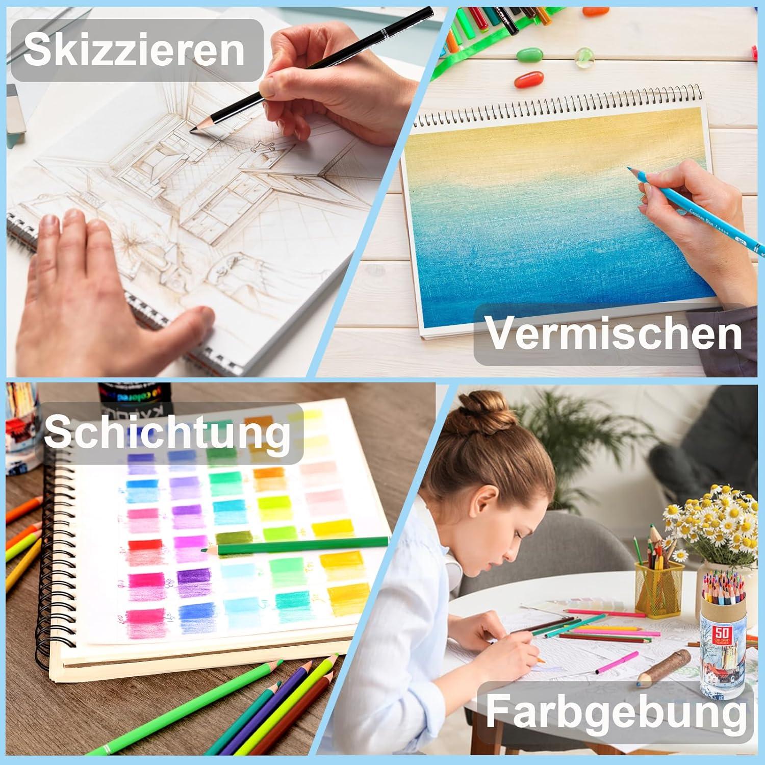 Premium Buntstifte Set 50 Farben weicher Kern lebendige Farben Zeichnen Skizzieren Schattieren für Erwachsene Anfänger