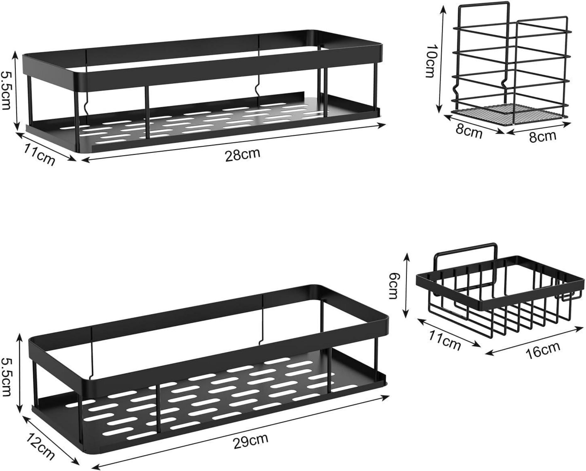 Duschablage Schwarz ohne Bohren Wasserdicht Rostfrei 4 teilig Organizer