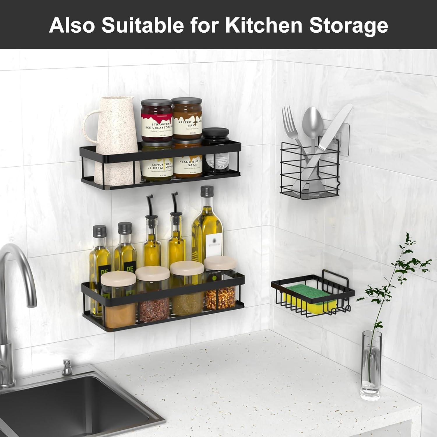 Duschablage Schwarz ohne Bohren Wasserdicht Rostfrei 4 teilig Organizer