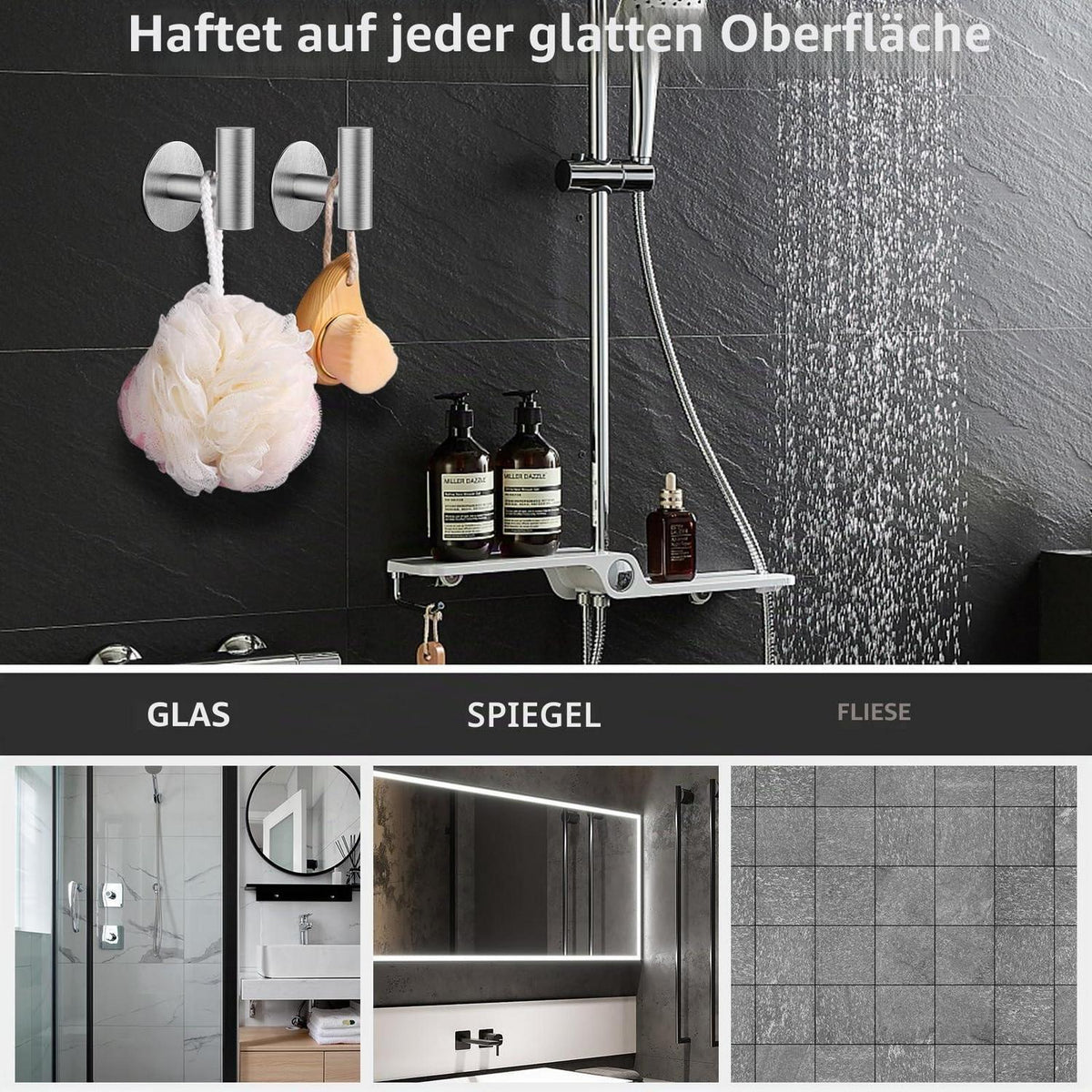 Handtuchhaken selbstklebend Edelstahl gebürstet Silber
