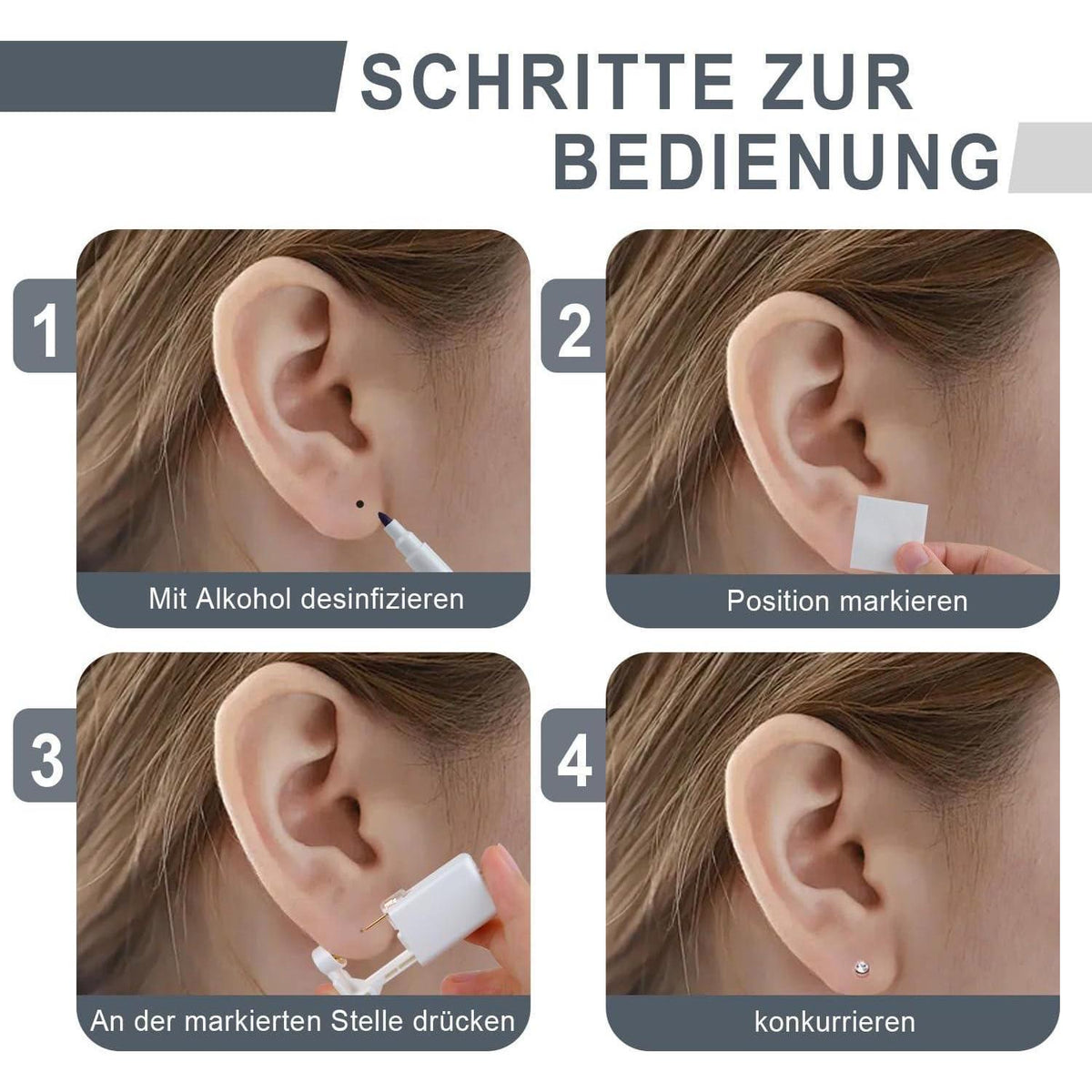 Ohrlochstechpistolen Set 6 Stück, steril, schmerzfrei, Roségold