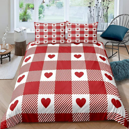 Kinder Bettwäsche Set 135x200 cm – 3D Rot Kariert & Weiche Mikrofaser