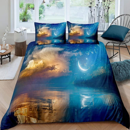 Kinder Bettwäsche Mond Sterne 135x200 cm 4-teilig Mikrofaser