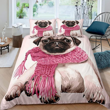 Kinder Bettwäsche Mops 135x200 cm 4-teilig – Weiche Mikrofaser Bettwäsche