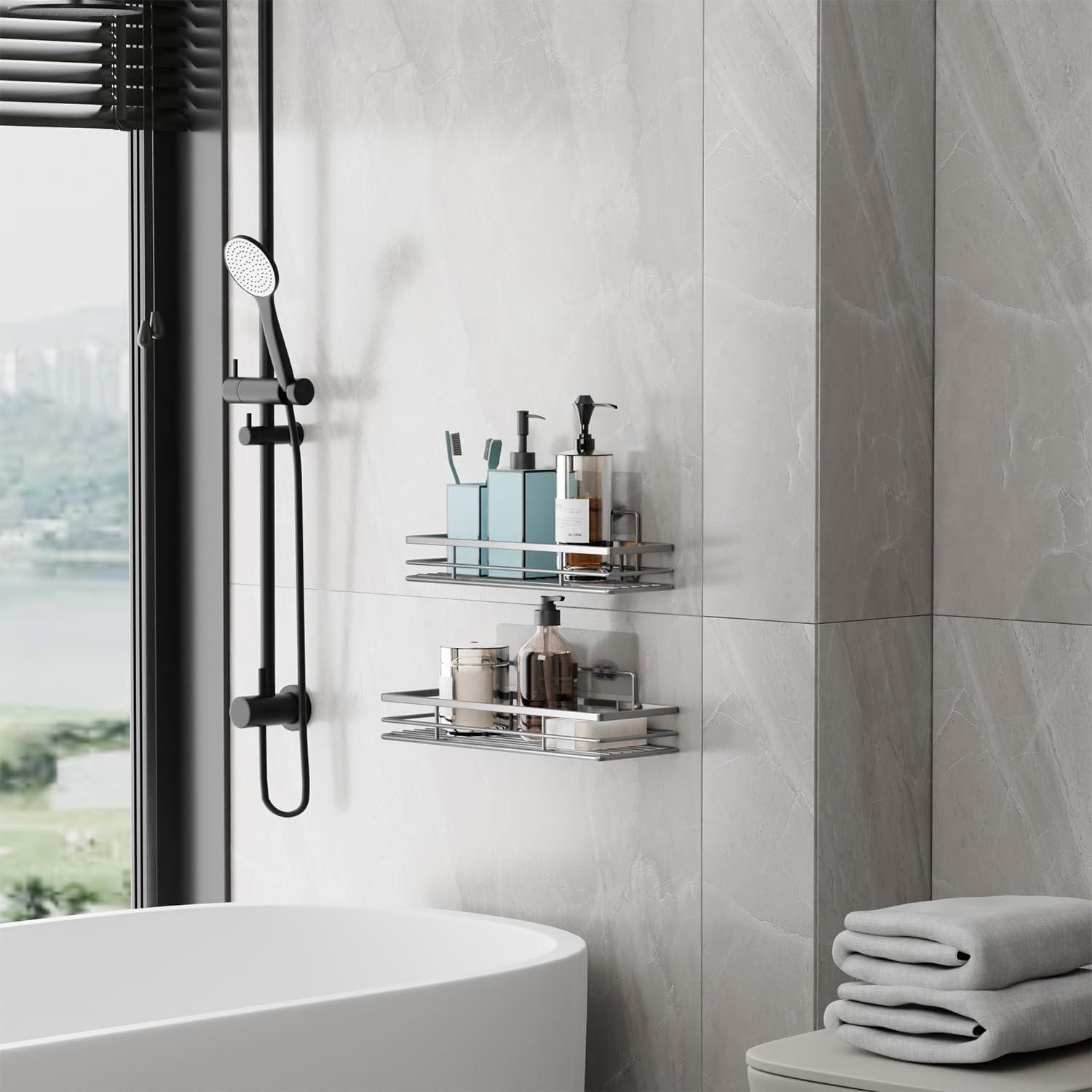 Duschablage Edelstahl Silber Grau 2 Stück Organizer Badregal