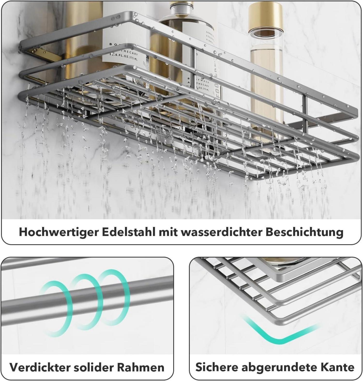 saffruff Duschablage ohne Bohren 2 Stück Duschregal Edelstahl Silber Grau