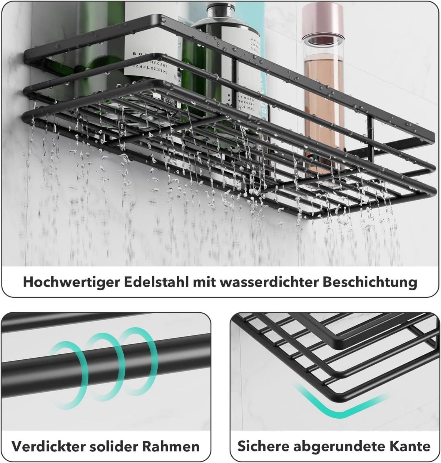 Duschablage ohne Bohren 2er-Set Duschkorb Schwarz