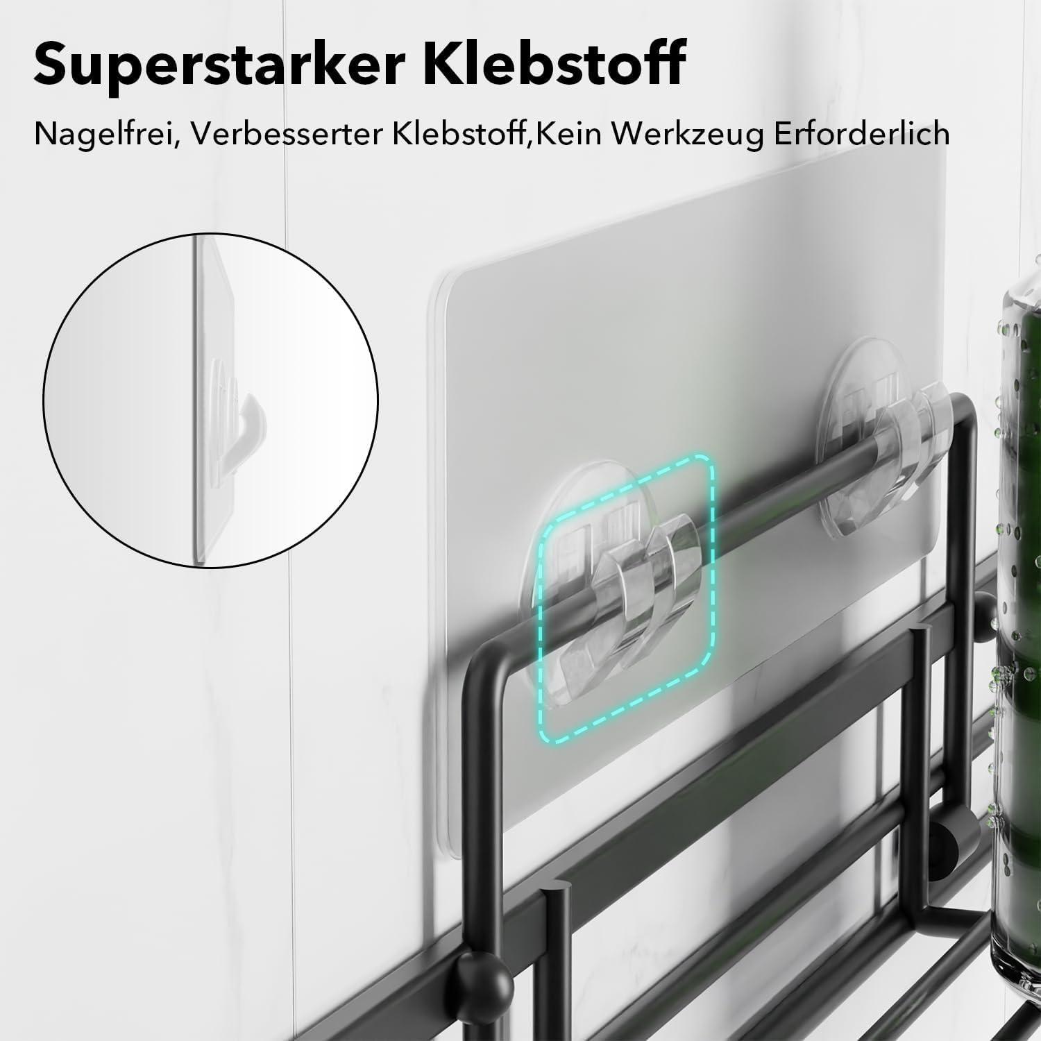 Saffruff Duschablage Schwarz Edelstahl Ohne Bohren 2er Set mit Klebeflächen