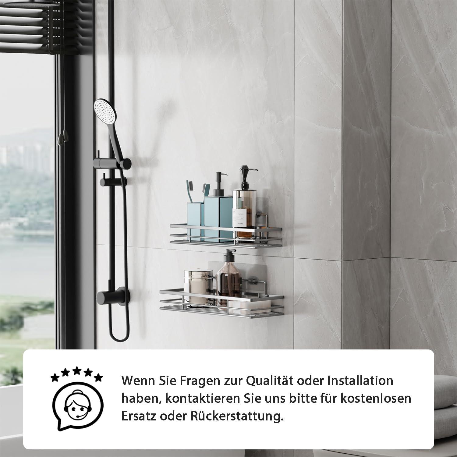 Duschablage ohne Bohren Schwarz 2 Stück Badregal Organizer Edelstahl