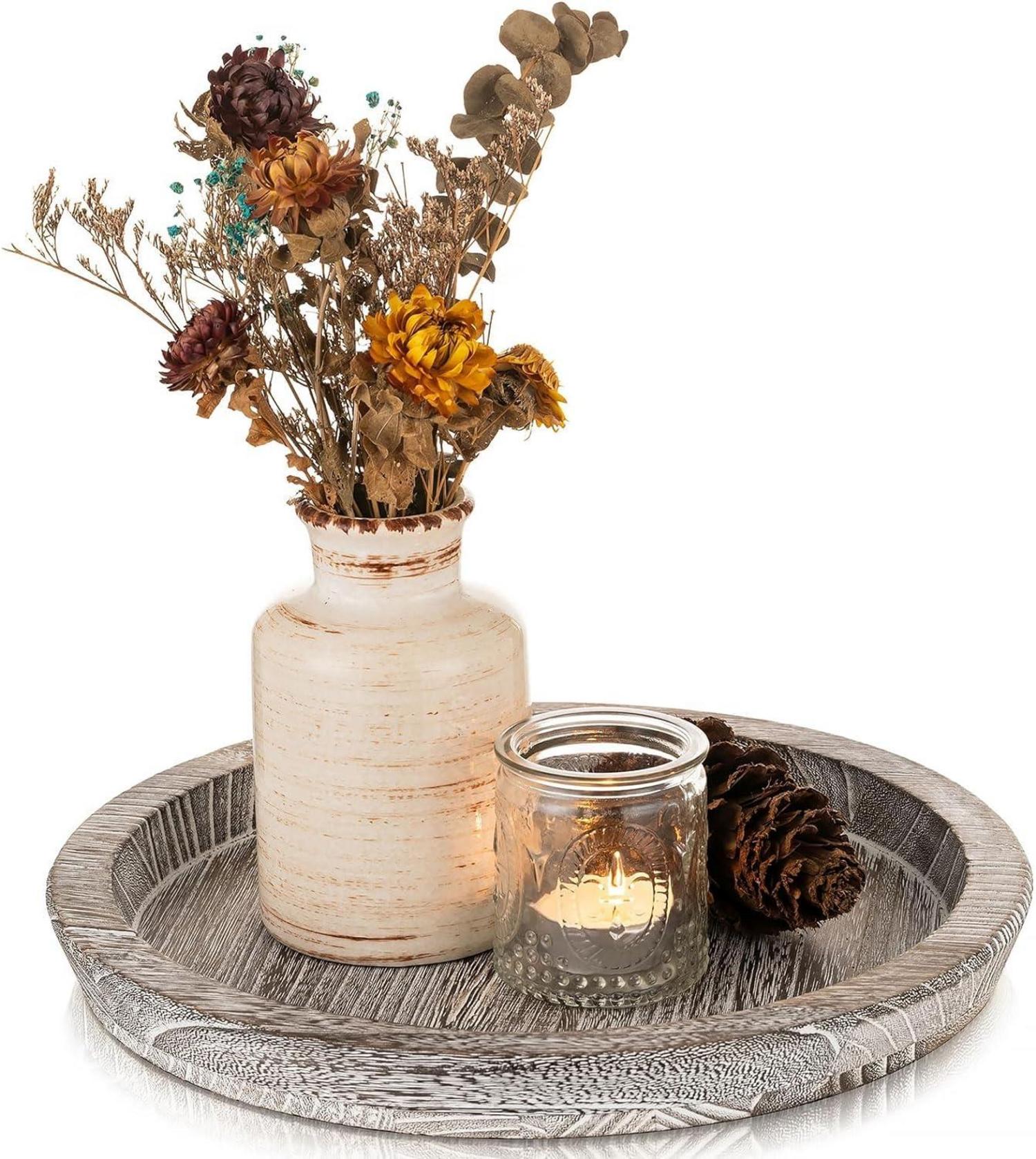 Rustikales Holz Kerzentablett 29cm für Stumpenkerzen Landhaus Eco Wood
