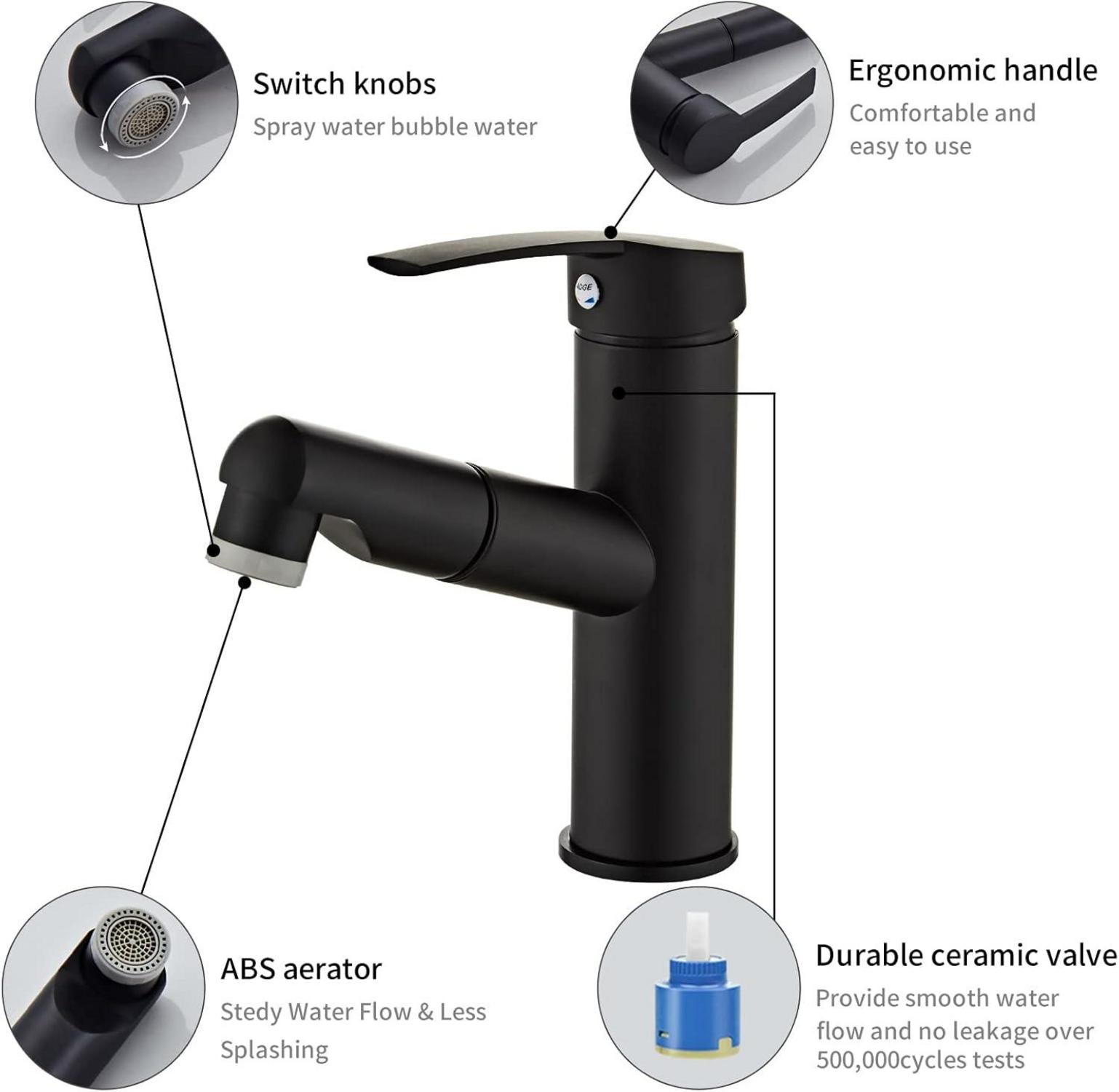 Moderne Schwarz Ausziehbarer Wasserhahn 2 Strahlarten