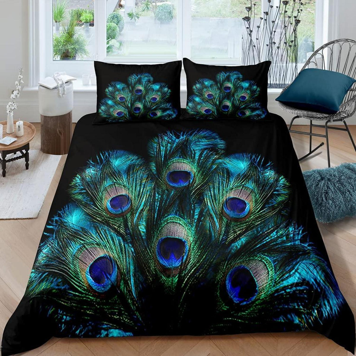 Kinder Bettwäsche Pfau 135x200 cm 4-teilig – Weiche Mikrofaser Bettwäsche