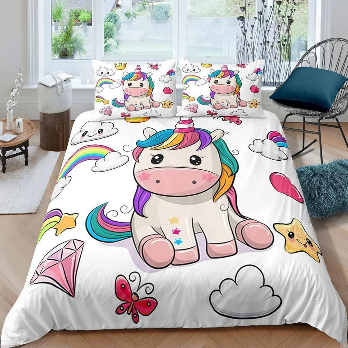 Kinder Bettwäsche Einhorn 135x200 cm 4-teilig – Weiche Mikrofaser Bettwäsche