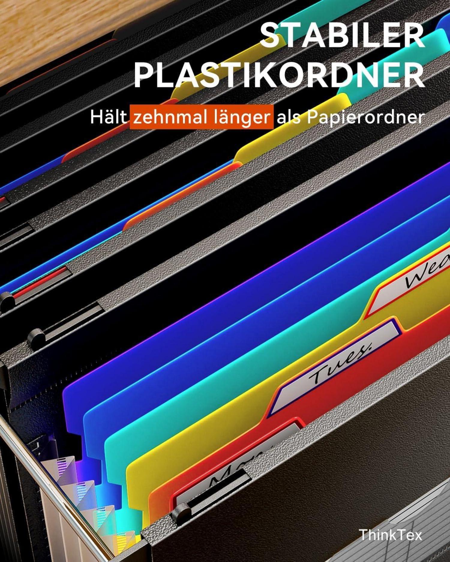 A4 Plastik Hängeregister Mappen 7 Akkordeon-Taschen 3cm