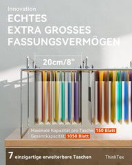 ThinkTex A4 Plastik Hängeregister Mappen, 7 Taschen 3cm Akkordeon-Taschen (32-37 cm
