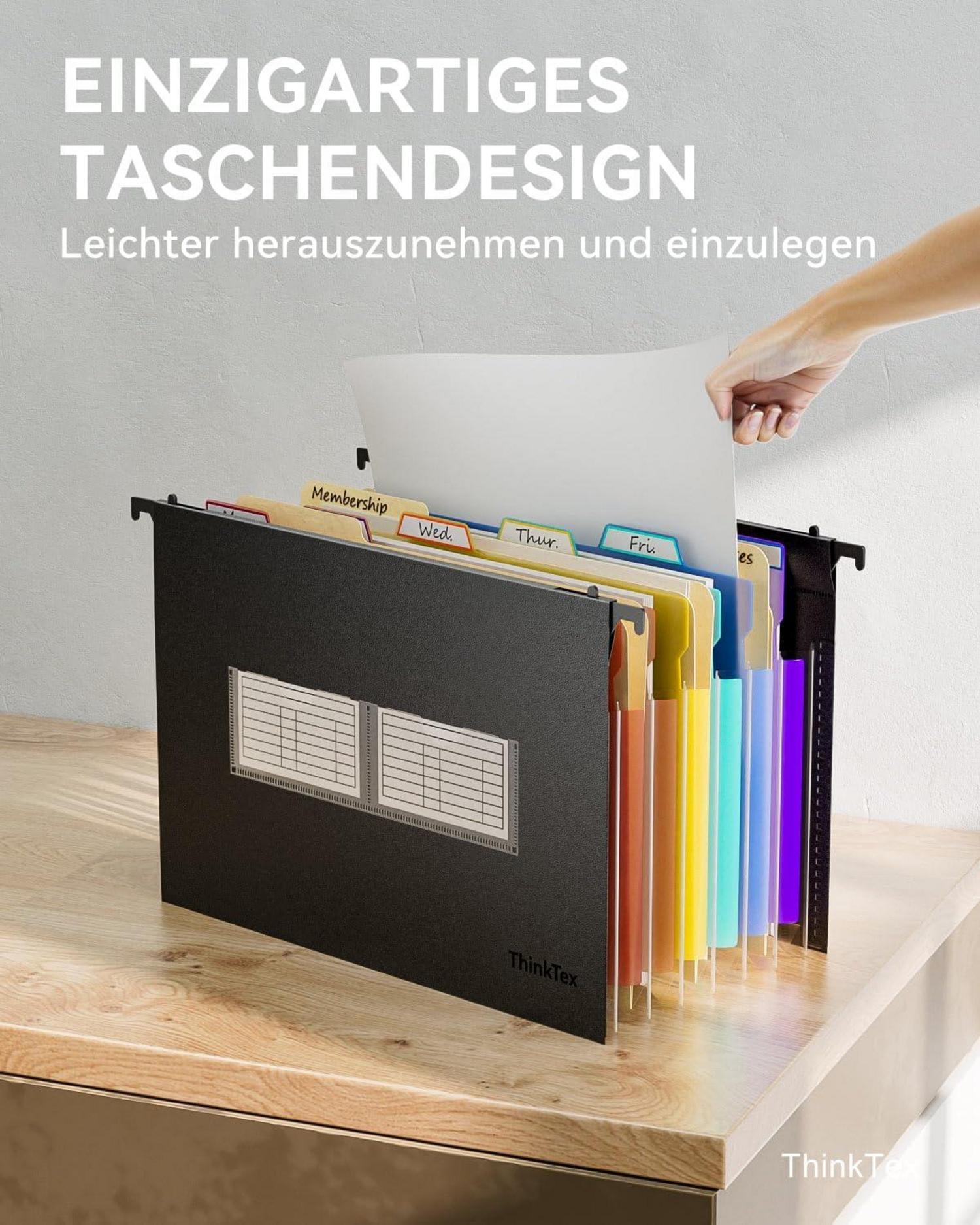 A4 Plastik Hängeregister Mappen 7 Akkordeon-Taschen 3cm