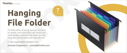 ThinkTex A4 Plastik Hängeregister Mappen, 7 Taschen 3cm Akkordeon-Taschen (32-37 cm