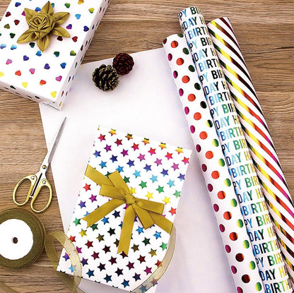 Regenbogen Geschenkpapier - 3 Rollen, 43cm x 3m, Glitzernd, Bunt, Geburtstag