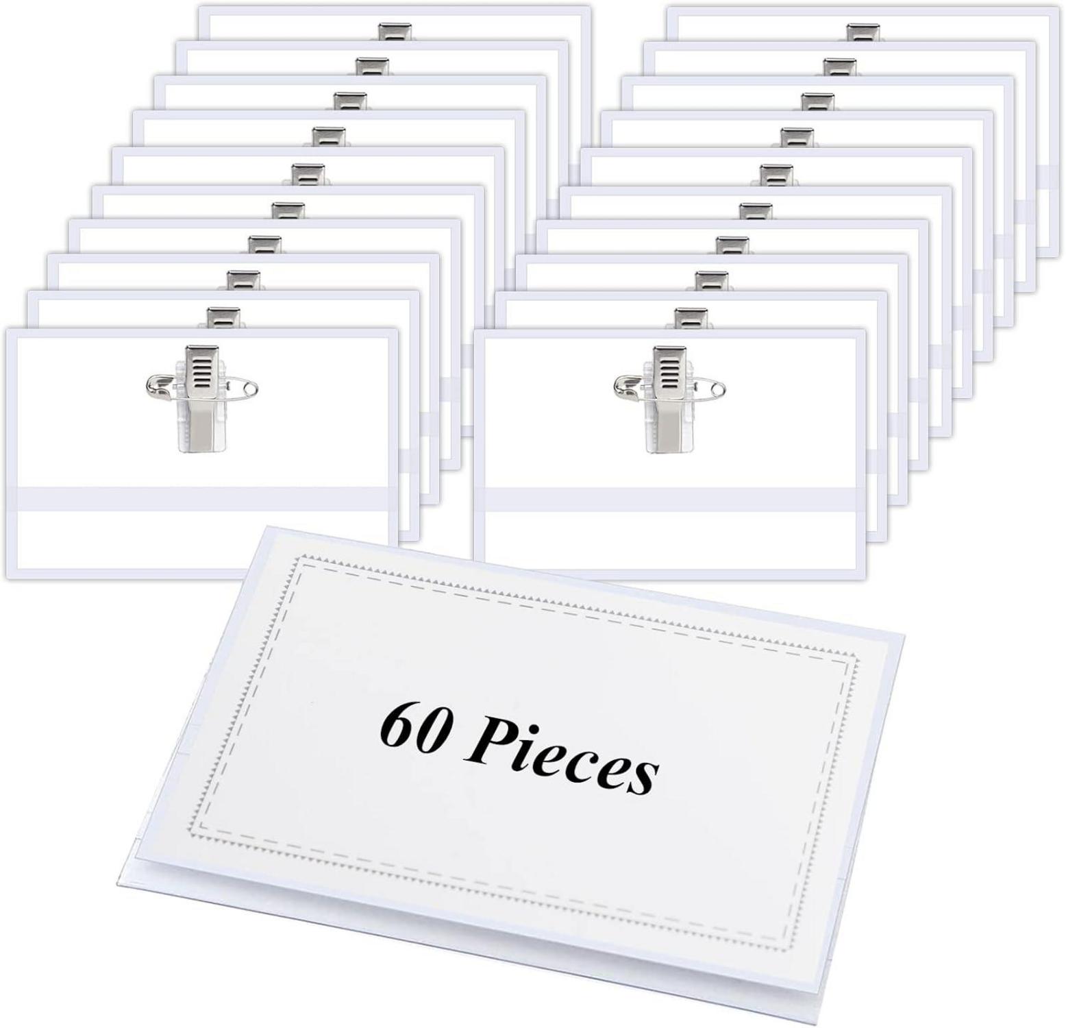 60er Set Transparente Namensschilder mit Clip und Anstecknadel