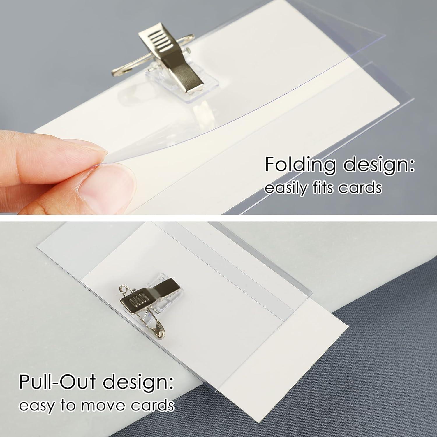 Namensschilder 60 Stück PVC Ausweishalter mit Clip Transparent 90 x 56 mm