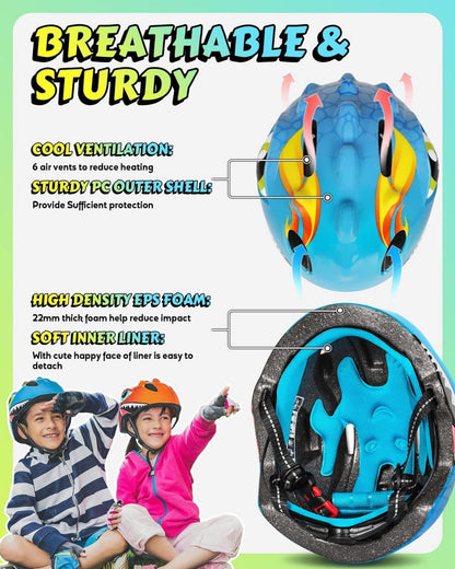 Kinderfahrradhelm Cartoon 3D Design Blau Einstellbare Größe S