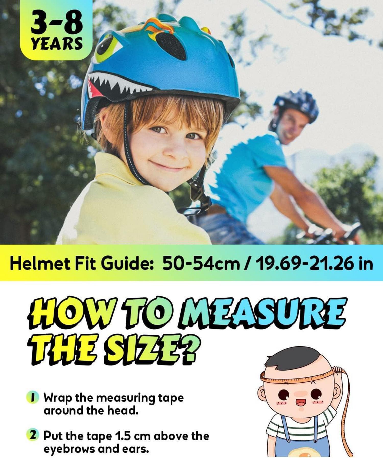 Fahrradhelm Kinder Cartoon 3D Blau Verstellbare Größe 50-54 cm