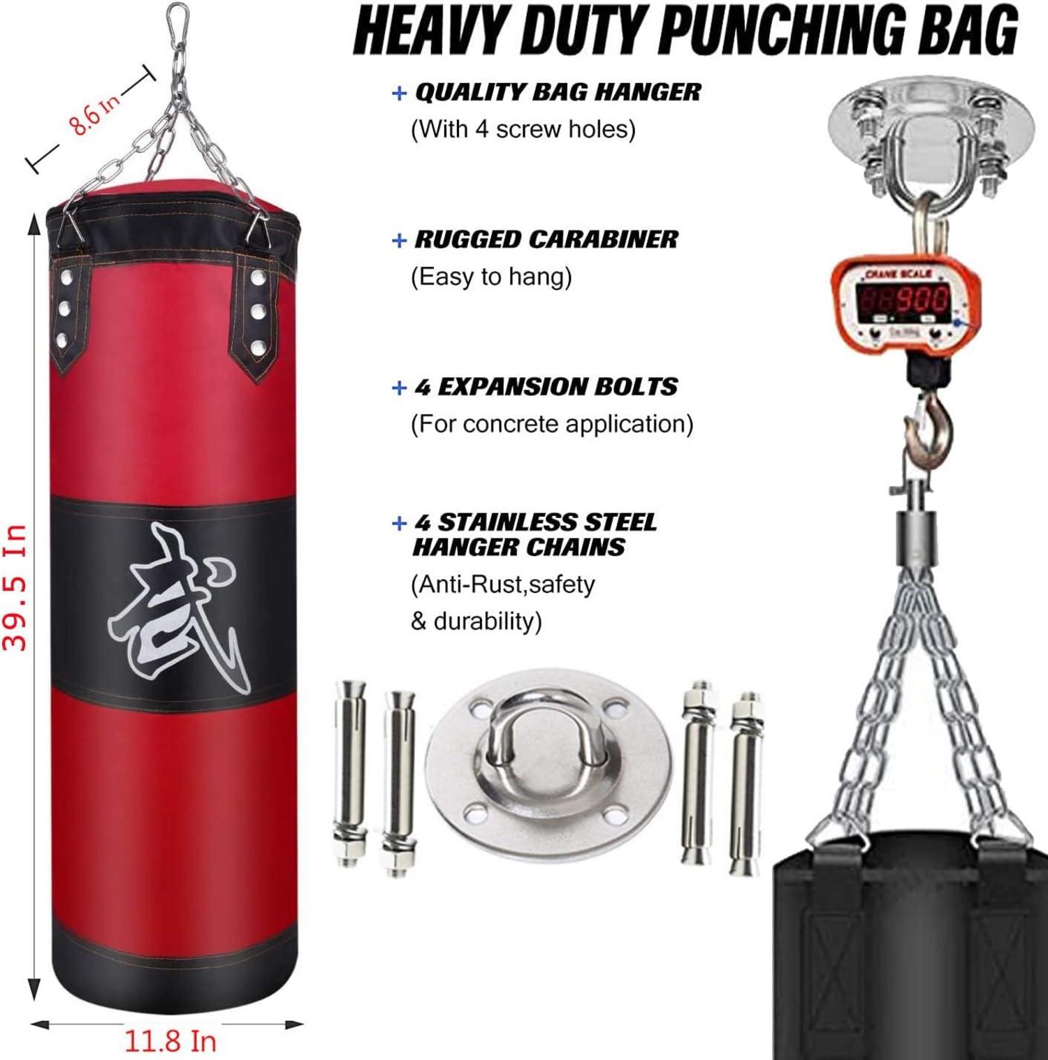 Boxsack Set Heavy Duty Punchingsäcke 100cm UNGEFÜLLT Rot für Erwachsene Kinder