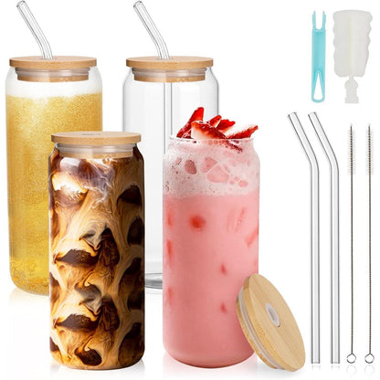 XXL Cocktailgläser mit Deckel und Glasstrohalme 660ml 4x Set